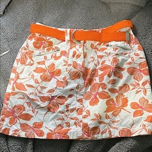 Paraphrase Orange and White Floral A-Line Skirt